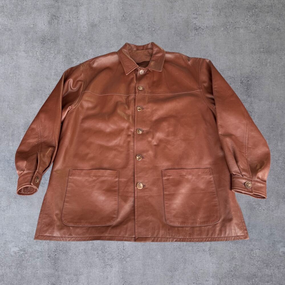 VTG Marco Pierguidi Italian Leather Jacket Mens Med Brown Car Chore Coat Italy⁠